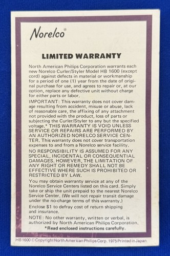 Vintage 1975 norelco warranty - vintage,